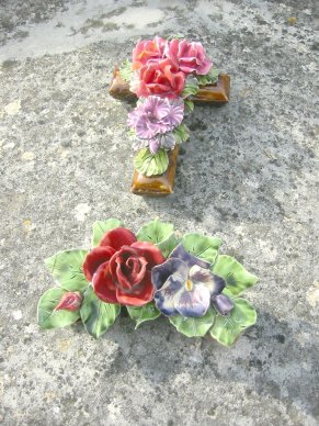 Ceramic Grave Stone Flowers.